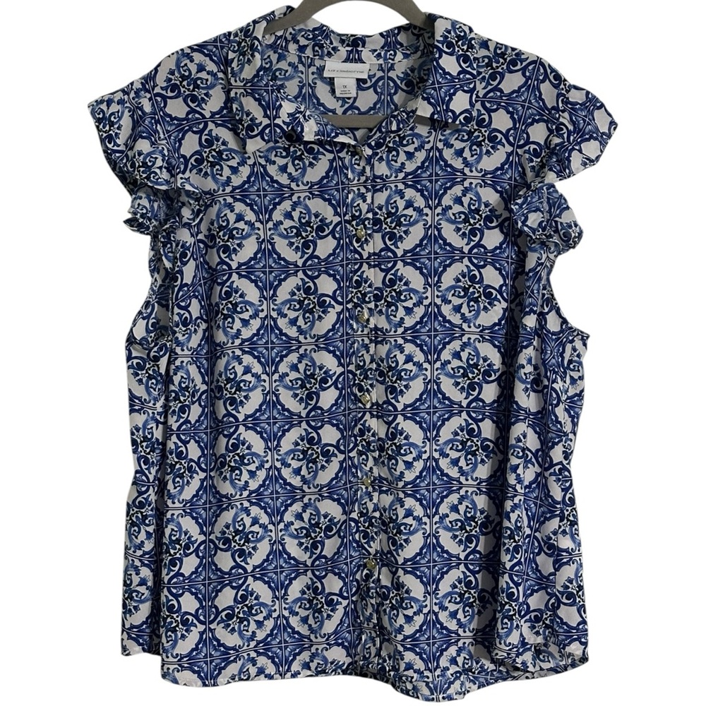 Liz Claiborne Blue and White Floral Blouse